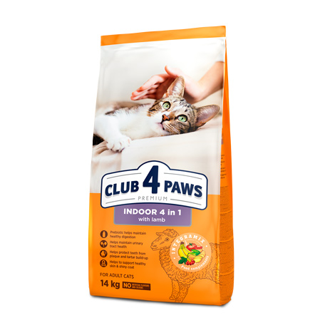 CLUB 4 PAWS PREMIUM " INDOOR 4 IN 1". СOMPLETE DRY PET FOOD FOR ADULT CATS WITH LAMB