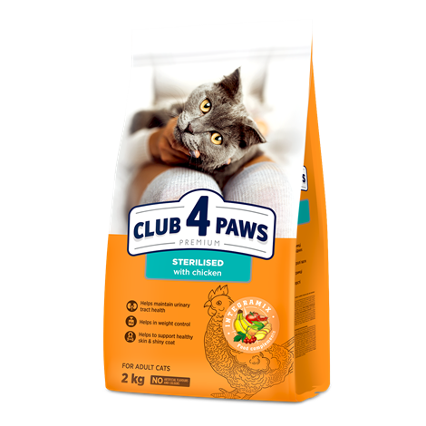 CLUB 4 PAWS Premium "STERILISED". Сomplete dry pet food for adult sterilised cats