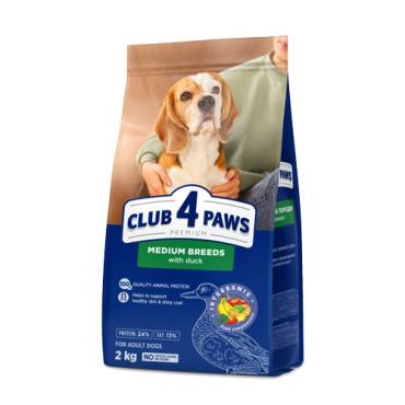 CLUB 4 PAWS PREMIUM FOR MEDIUM BREEDS «WITH DUCK». СOMPLETE DRY PET FOOD FOR DOGS